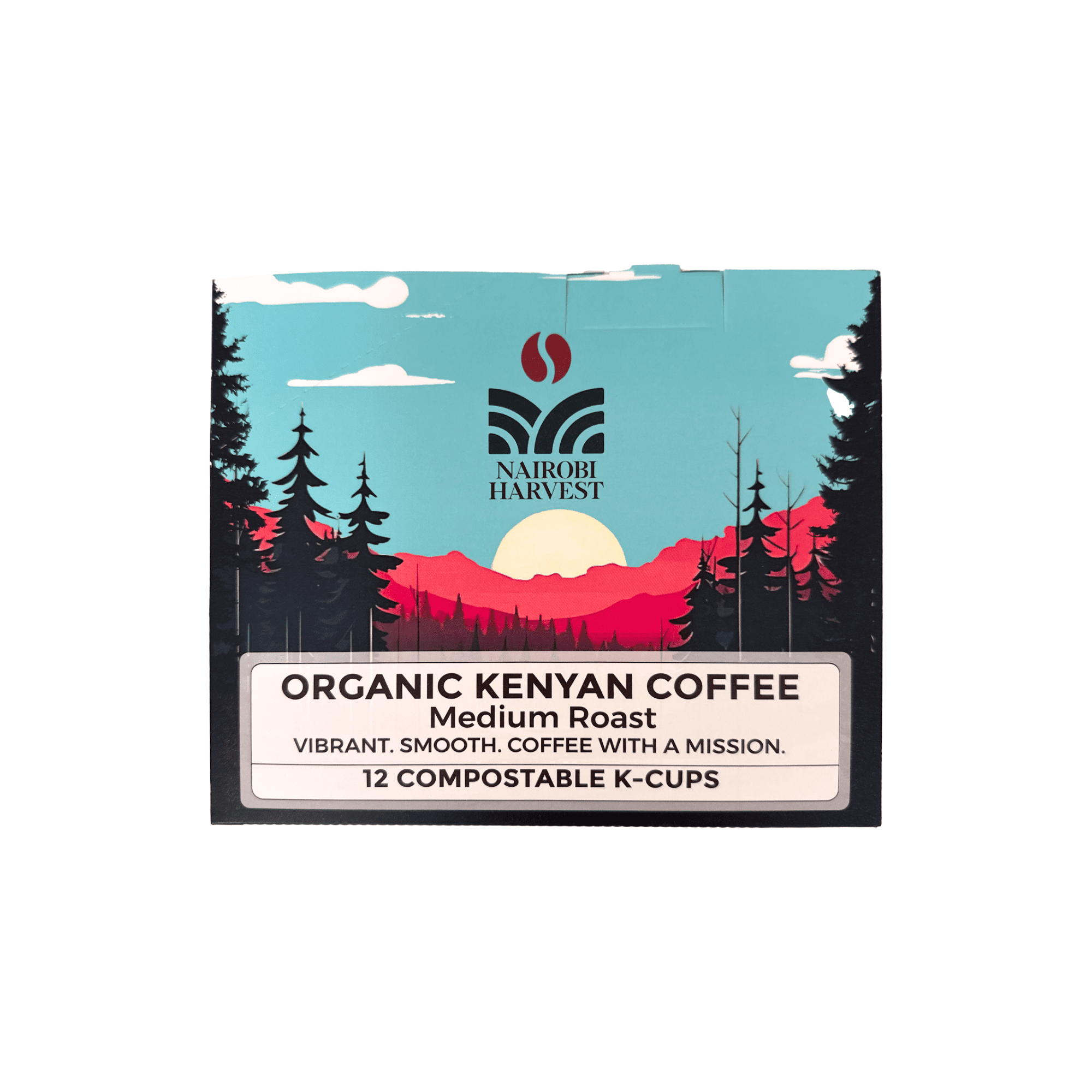 Nairobi Harvest Organic Kenyan Coffee K-Cups Medium Roast | 40% More Coffee | Individually Sealed | 100% Arabica | Compostable Pods | Keurig* Compatible Single-Serve Coffee Pods | 12 Count