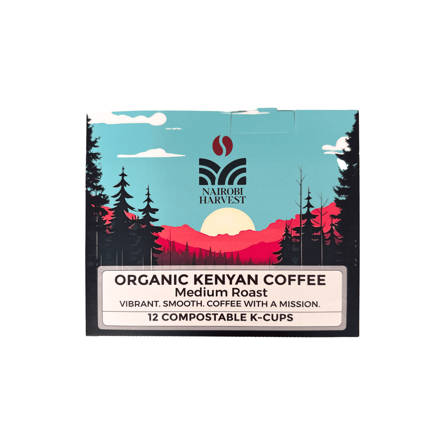 Nairobi Harvest Organic Kenyan Coffee K-Cups Medium Roast | 40% More Coffee | Individually Sealed | 100% Arabica | Compostable Pods | Keurig* Compatible Single-Serve Coffee Pods | 12 Count